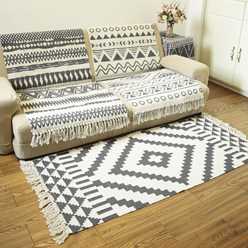 Miniatura 6 de 2 alfombras de algodón de 2 x 3 pies + 2 x 4.2 pies con borlas, alfombra de baño tejida lavable, alfombra de baño, alfombras para cocina, sala de