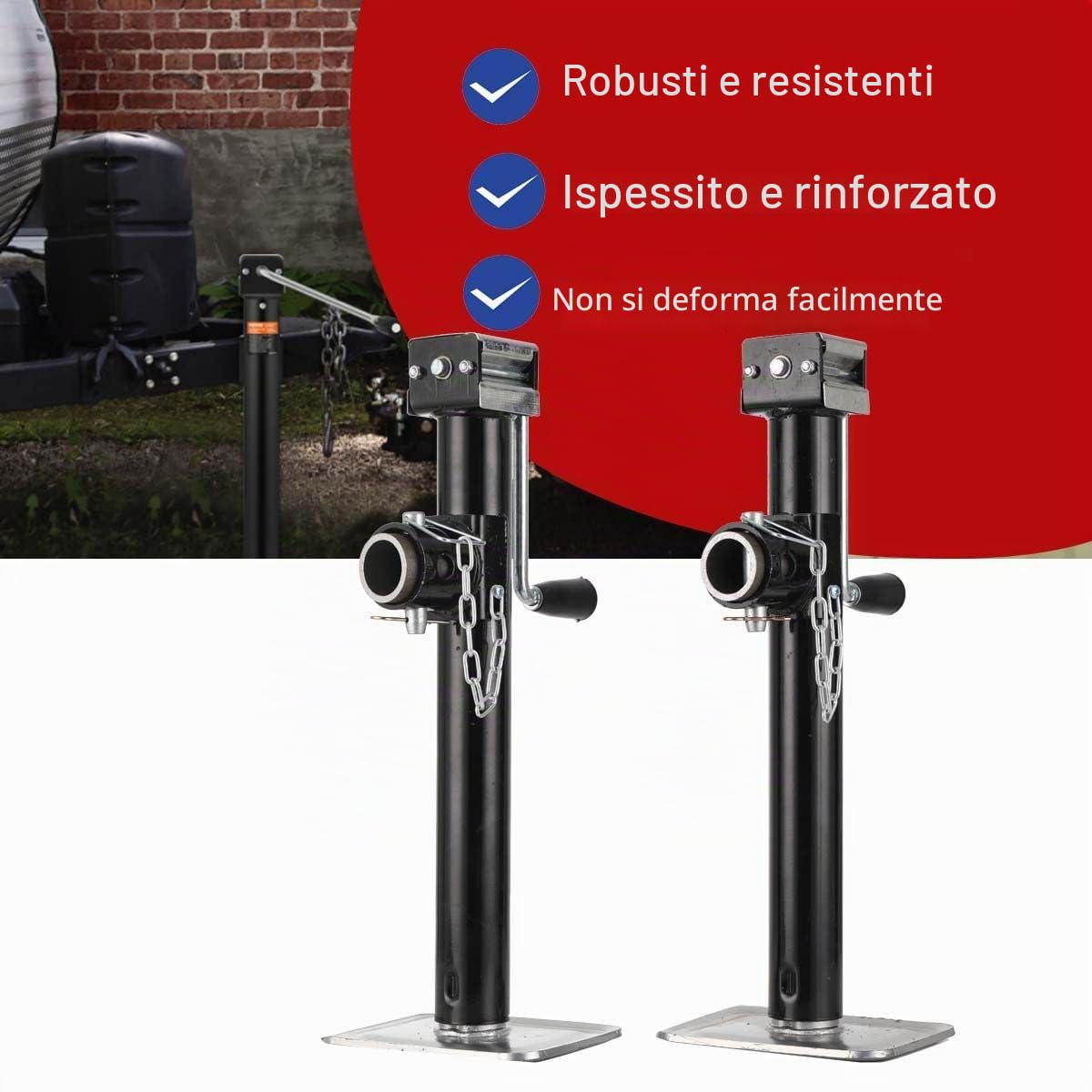 2Pcs Piedini di Sostegno con Manovella 800 kg, Stabilizzatore Jack Telescopico Set di Cavalletti da 2 Pezzi per Roulotte Rimorchio di Parcheggio Altezza Regolabile 360-730mm