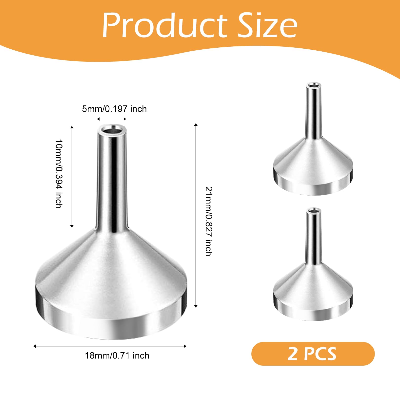 2 Piezas Embudo Pequeño Mini Embudos Acero Inoxidable Embudo Cocina Embudo Metálico para Rellenar, Atomizadores, Botellas de Cocina, Cosméticos Líquidos(Plata, Dia.18mm)