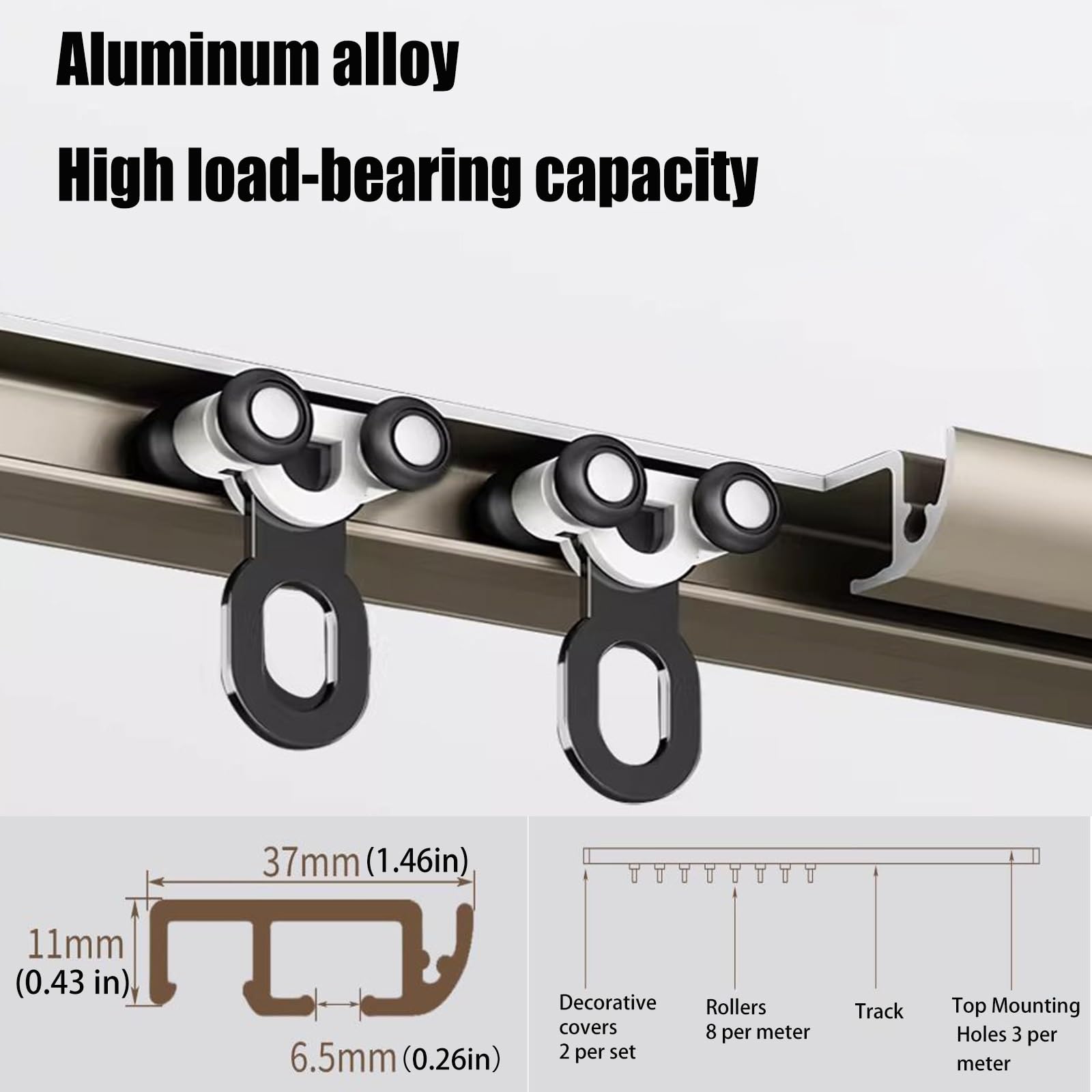 Rail Rideaux Plafond 1m 2m 3m 4m 5m 6m Tringle À Séparation De Pièces En Aluminium Rail Simple Pour Rideaux Rail Rideaux Plafond Silencieux Avec Crochets À Rouleaux Pour Bureau(White,2.8m/9.2ft)