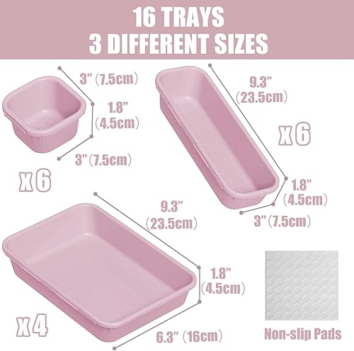 Miniatura 2 de Famhap 16 cubos organizadores de cajones de plástico, bandejas organizadoras de cajones de escritorio y baño, cubos de almacenamiento de tocador