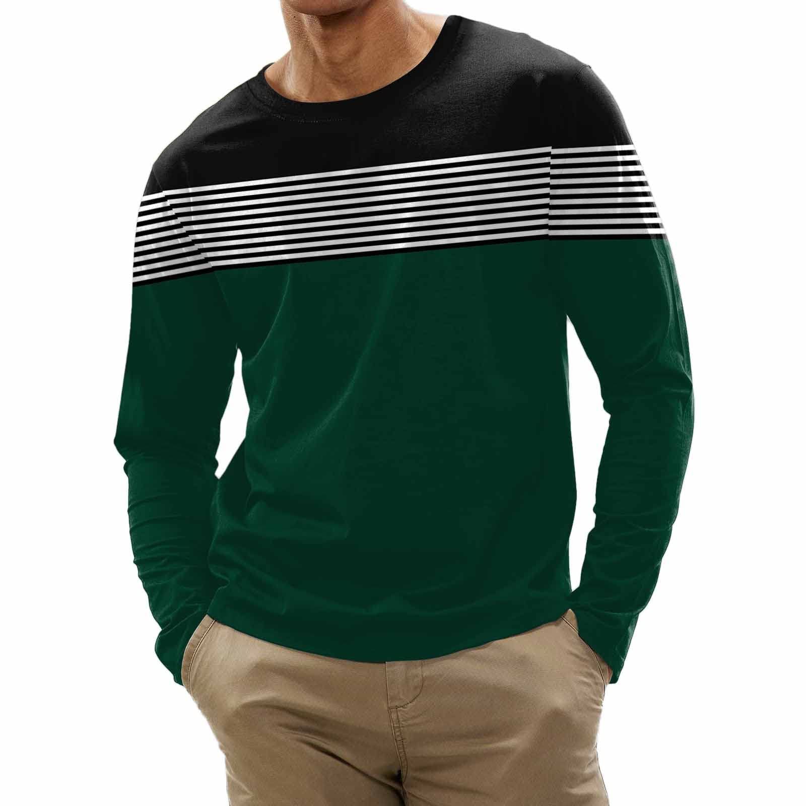 Men's Fashion Stripe Printed Sweatshirt Casual Long Sleeve Pullover Tops Slim Fit Comfort Scoop Neck Blouses