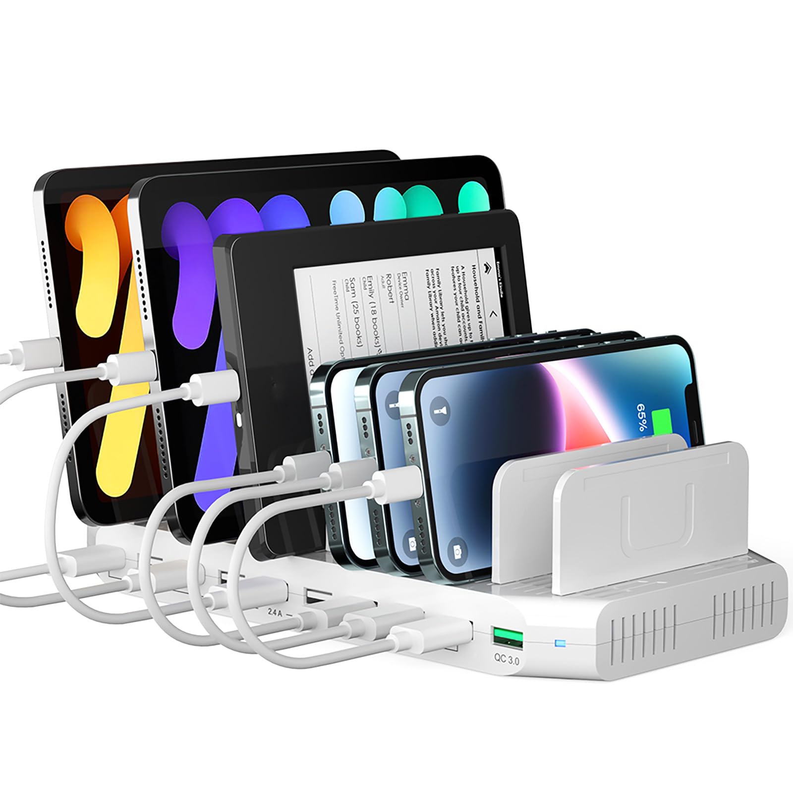SUIDEK 60W Multiple Device Charging Station for Multiple Devices 10 Ports USB Charging Station with QC 3.0 Port