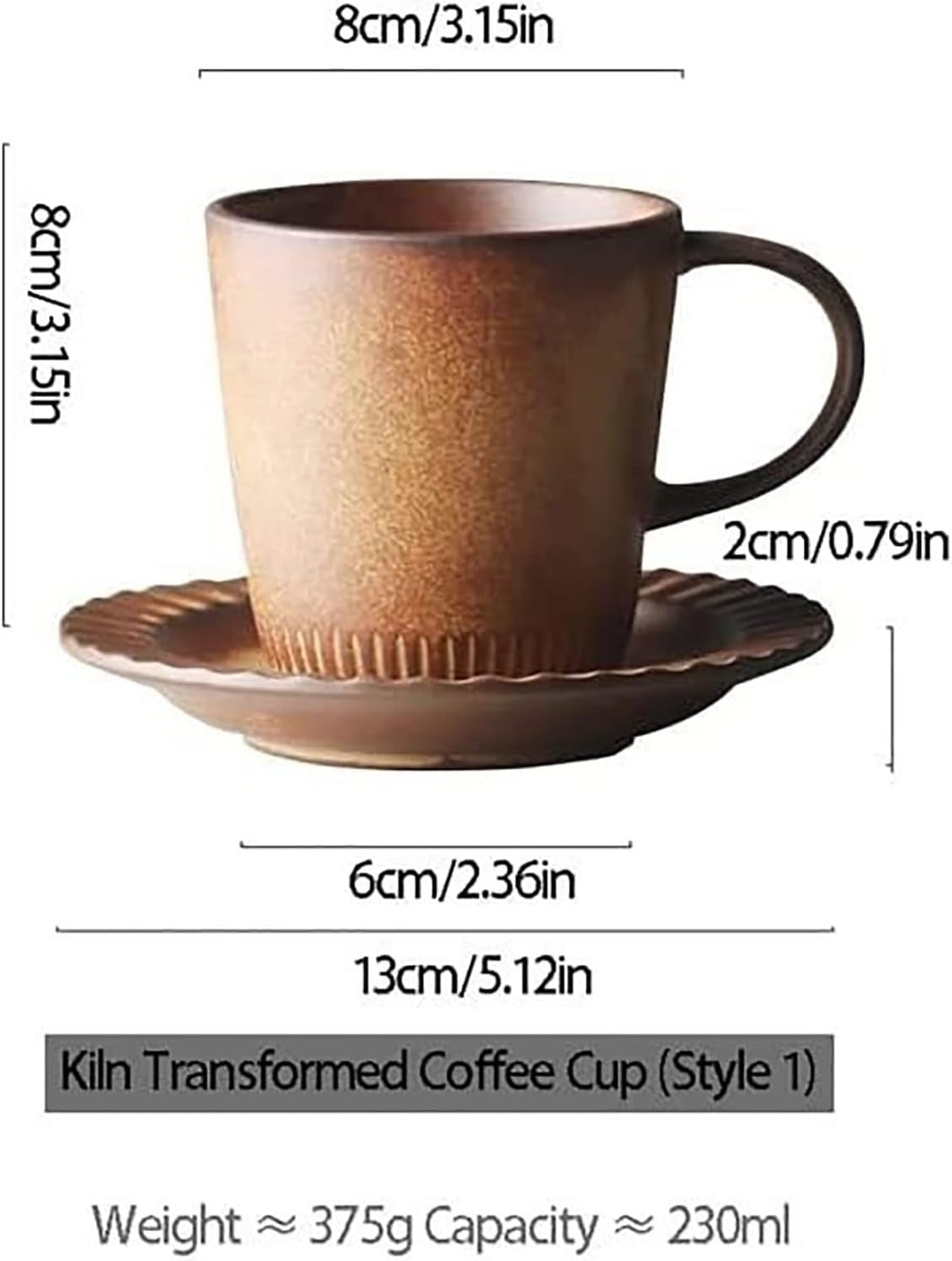 Juegos de tazas y platillos Taza de té de porcelana hecha a mano de 7.78 oz con asa, for fiestas de cumpleaños y bodas, color marrón
