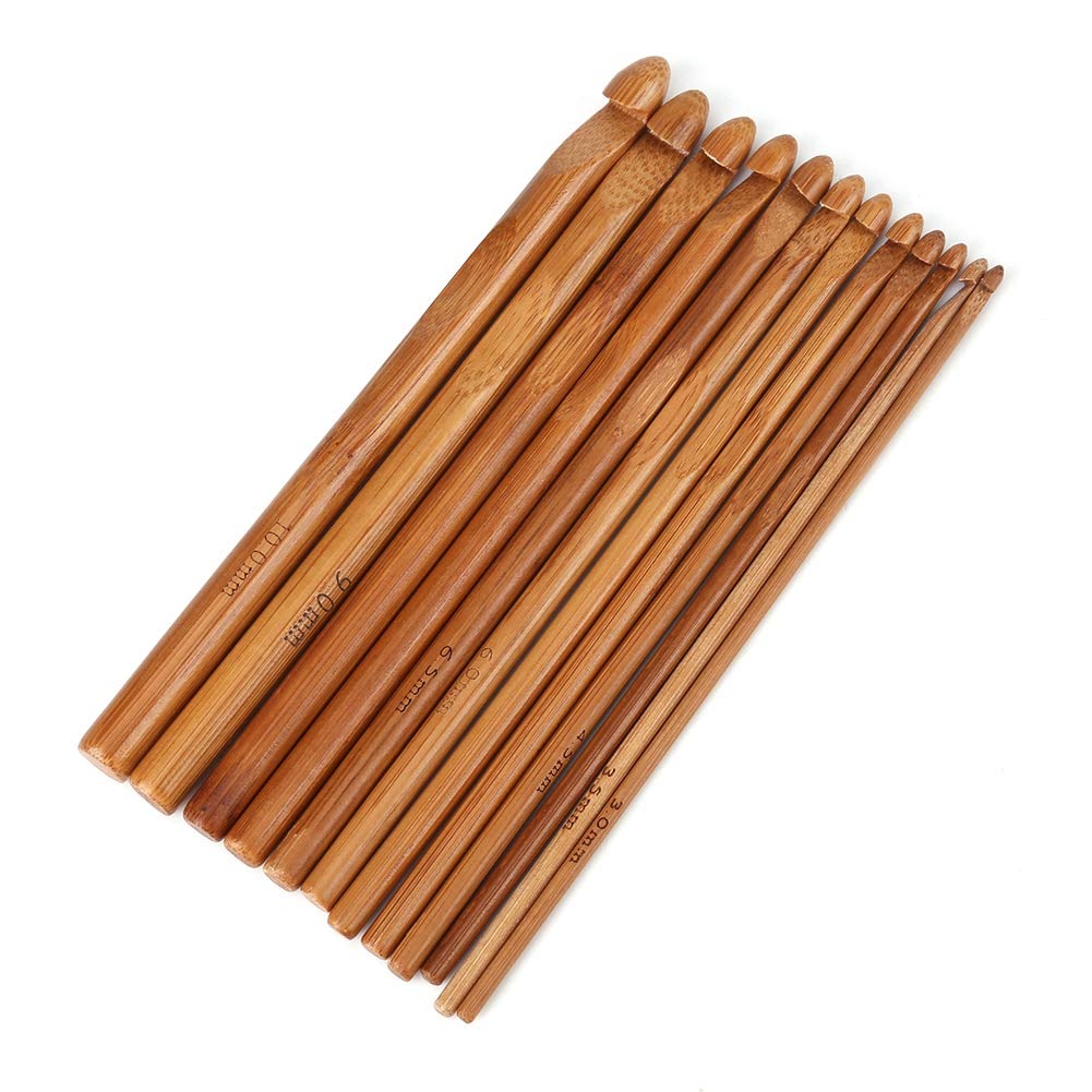 Pssopp Green 12Pcs Carbon Knitting Needles Carbonized Bamboo Knitting Needle Set Bamboo Knitting Needles Carbonized Crochet Hooks Crochet Hooks Sweater Needles Yarn Weaving Tool