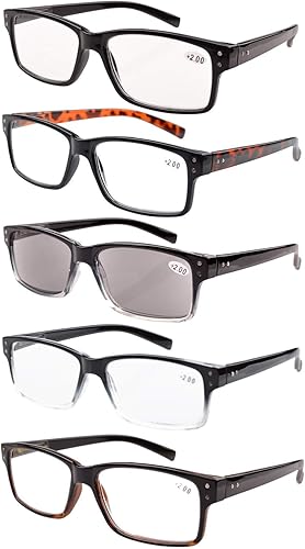 Miniatura 1 de Eyekepper Paquete de 5 lentes de lectura para hombre, incluye lentes de sol de lectura, bisagras de resorte, gafas clásicas de tramposo +3.00