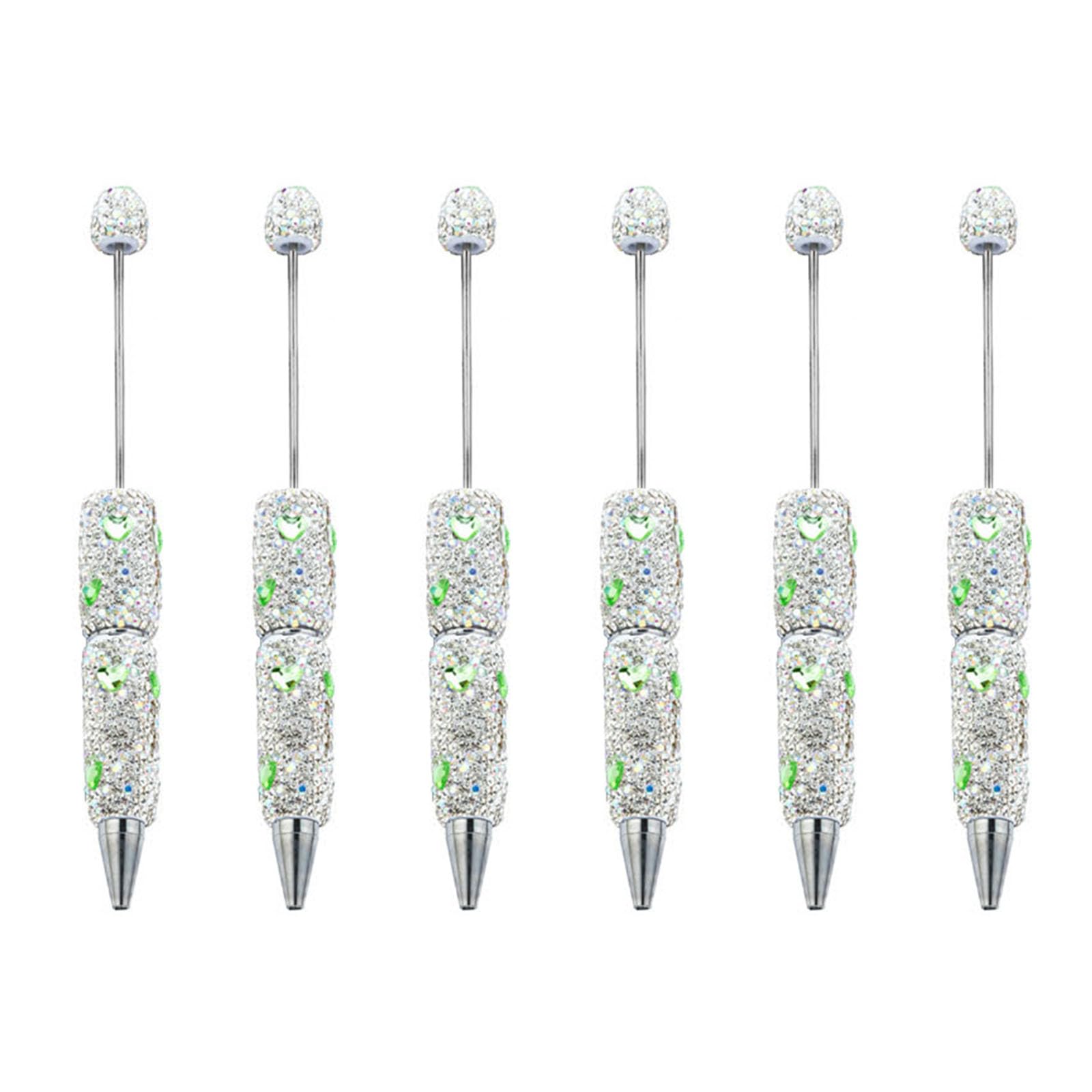 Uqezagpa 6pcs 1.0mm Beadable Pen Black Inks Ballpoint Pen Glittering Bead Writing Rhinestones Fancy School Supplies Glittering Ballpoint