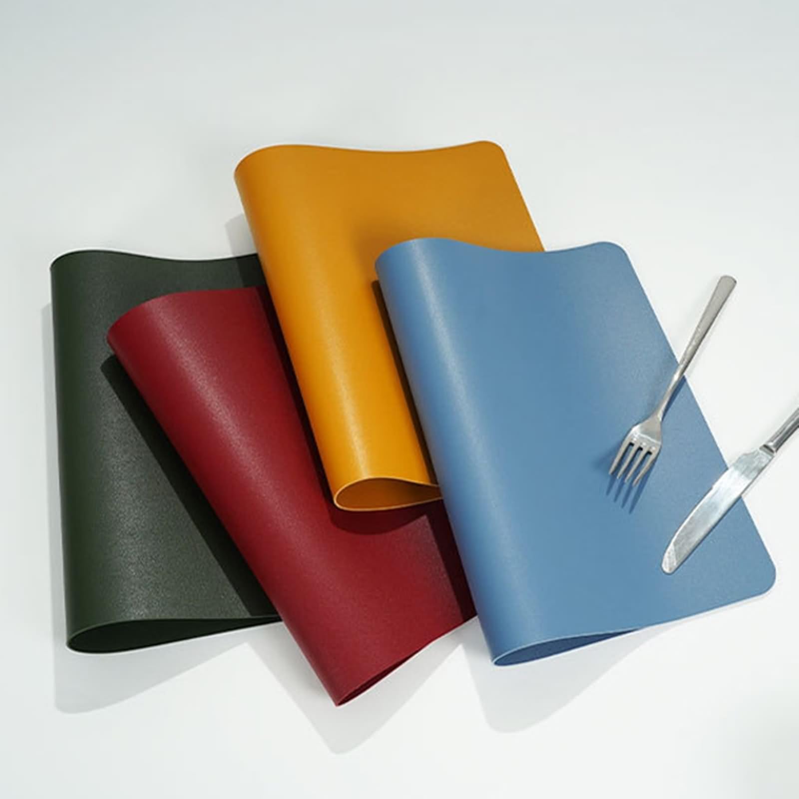 Set di 4 tovagliette vintage per bistrot, 30 x 43 cm, tovagliette rotonde, in pelle, tinta unita, PVC, Pet