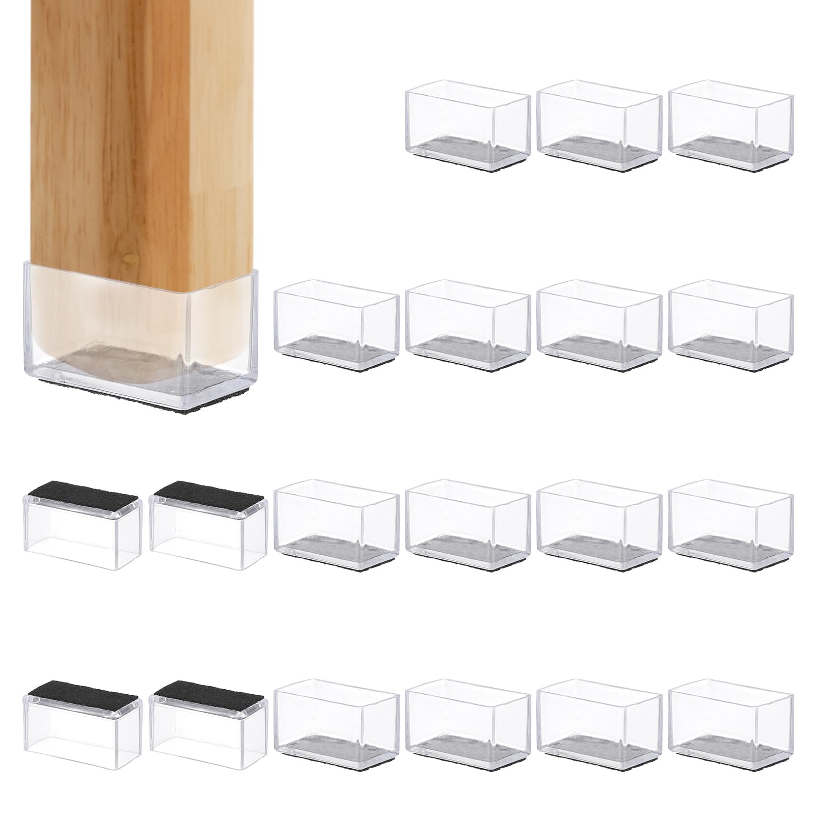 PATIKIL Chair Leg Floor Protector for Hardwood Floors 20 Pcs Rectangle PVC Felt Fit 1.5" x 0.98" Furniture Leg Cap Furniture Feet Cover Furniture Feet Carpet Small Slider
