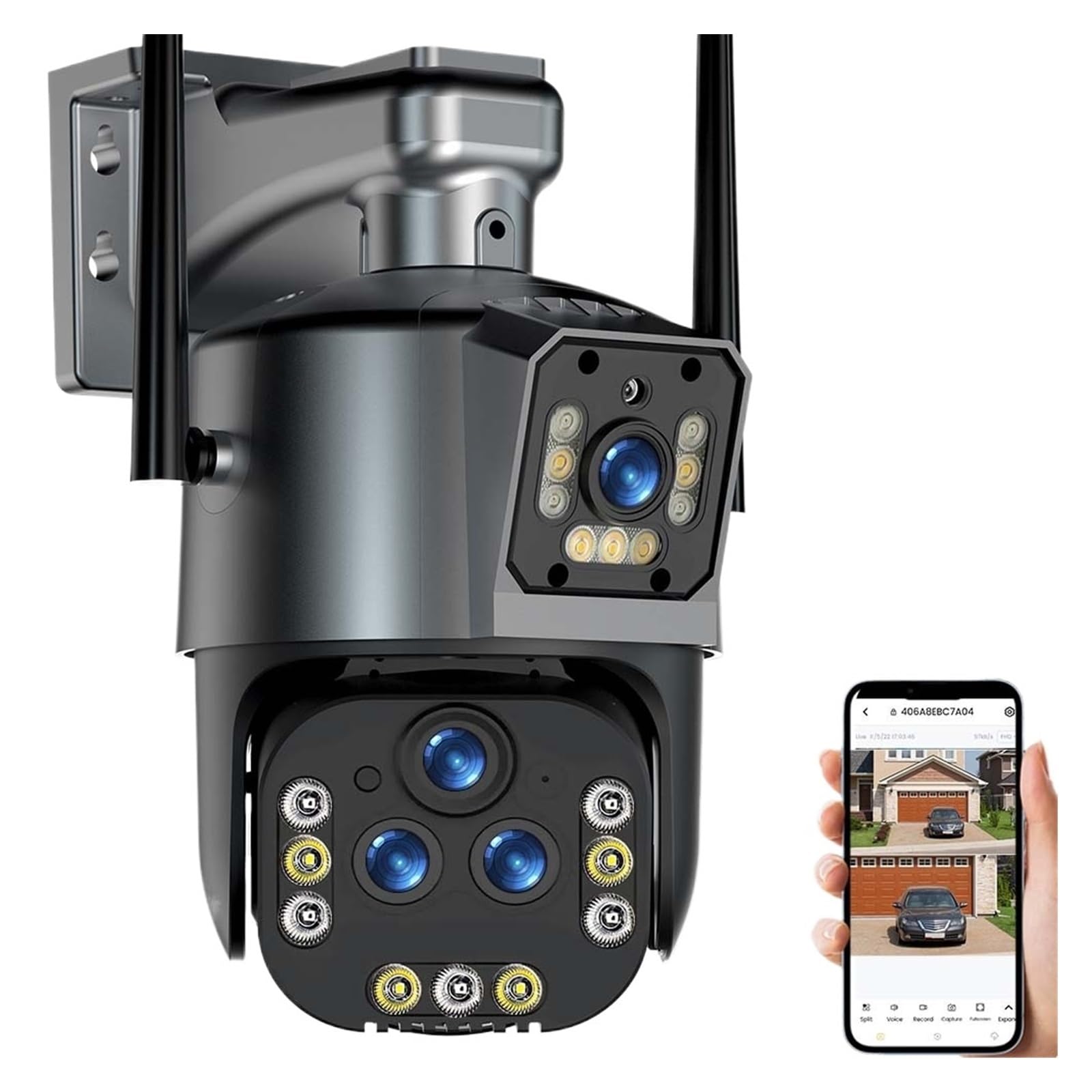 Cámara de Seguridad, Cámara IP de 16MP y 8K con Zoom 20X, cámara Seguridad inalámbrica for Exteriores, 4K, PTZ Cuatro Lentes, cámaras vigilancia CCTV for hogar Inteligente(4K Camera Add 32G)