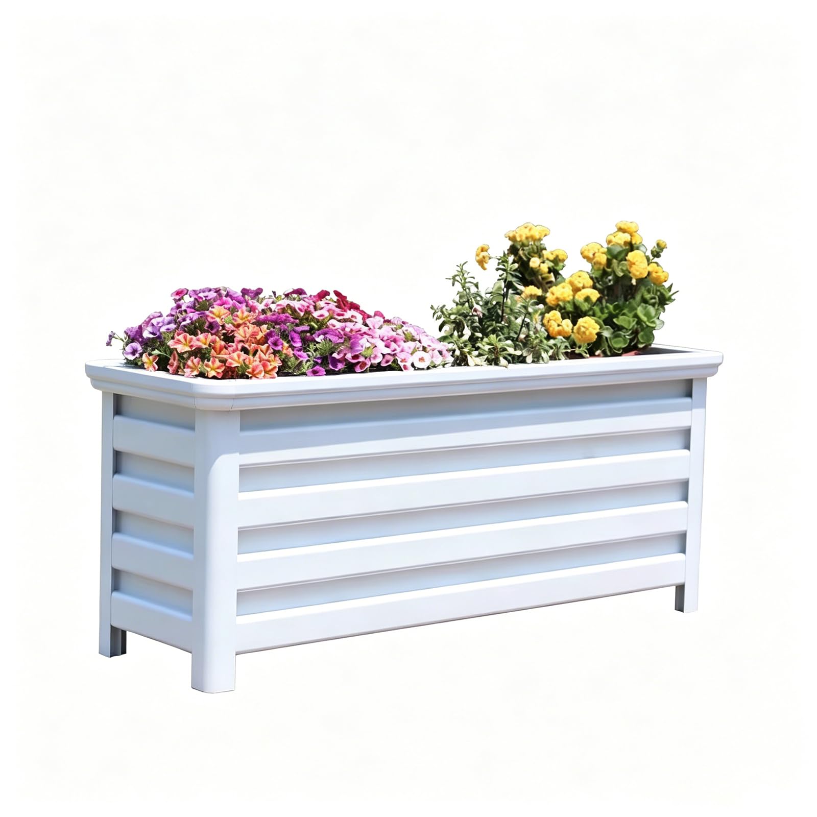 WENGPUREN Aluminum Planter Box for Outdoor Plants, Large Rectangular Planter, Modern Metal Planter Box for Patio Garden Deck Balcony, Premium Rustproof Outdoor Planter, White 23.6 * 15.7 * 15.7in