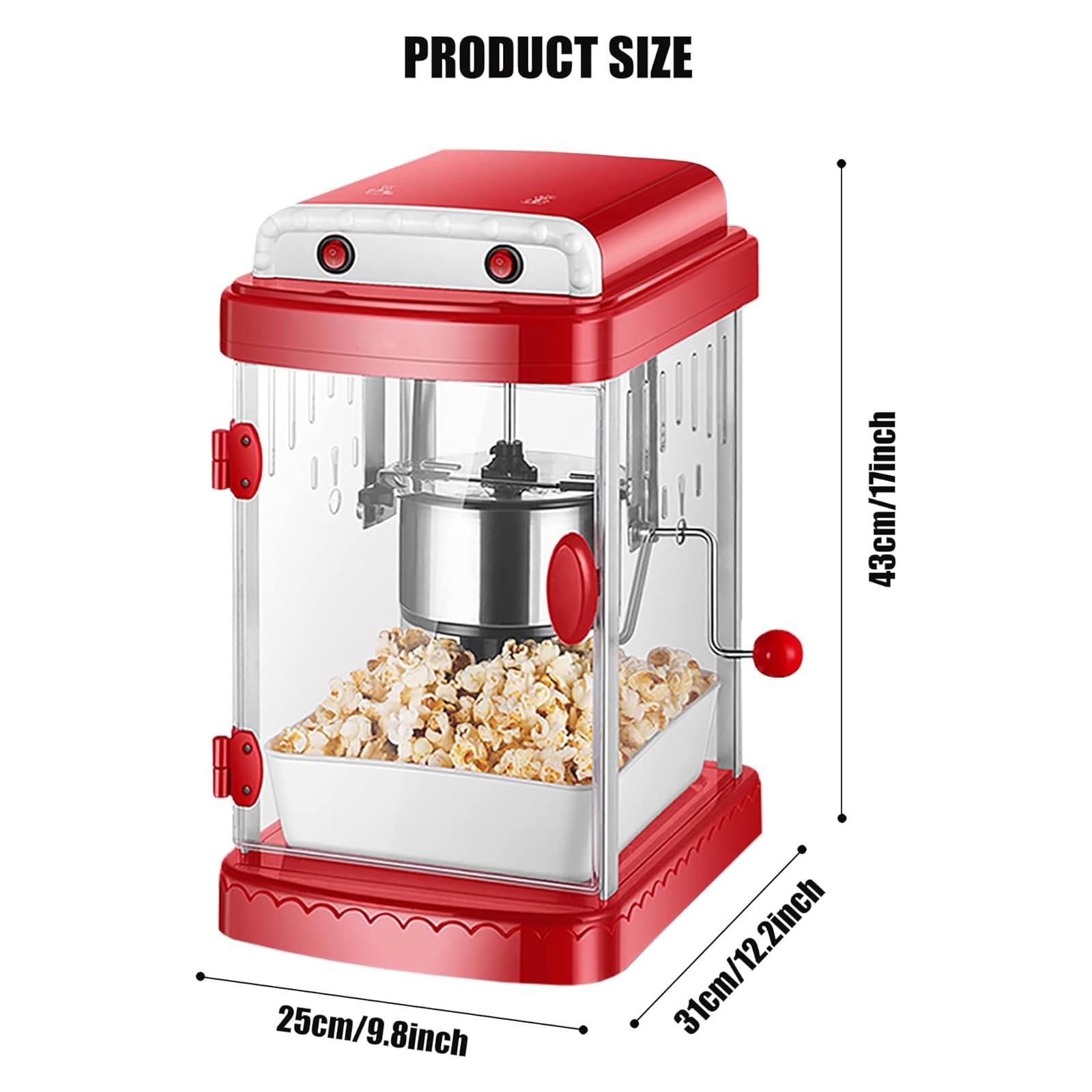 Macchina per Popcorn retrò da 330 W, Macchina per Popcorn Senza Olio, Macchina per Popcorn ad Aria Calda con Finestra panoramica per Home Cinema, Ce/Fcc/CCC/Pse
