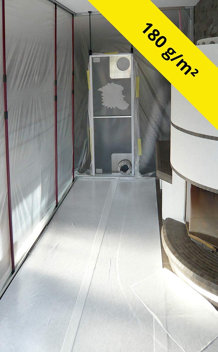 Schutzvlies selbsthaftend | Abdeckvlies | Malervlies | mit Folie | mehrfach verwendbar | 1 m x 50 m | 180 g/m²
