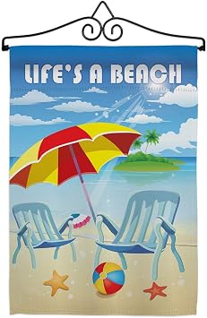 Lifes a Beach Garden Flag Set Wall Hanger Summer Fun in The Sun Pool Luau Tropical Party Season Outdoor Summertime Sunny House Decoration Banner Small Yard Gift Double-Sided, Imported