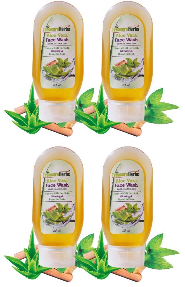 TreasureHerbs Herbal Natural Aloe Vera Face Wash | For Skin Brightening And Tan Removal | Men And Women | (115 Ml, Pack Of 4)
