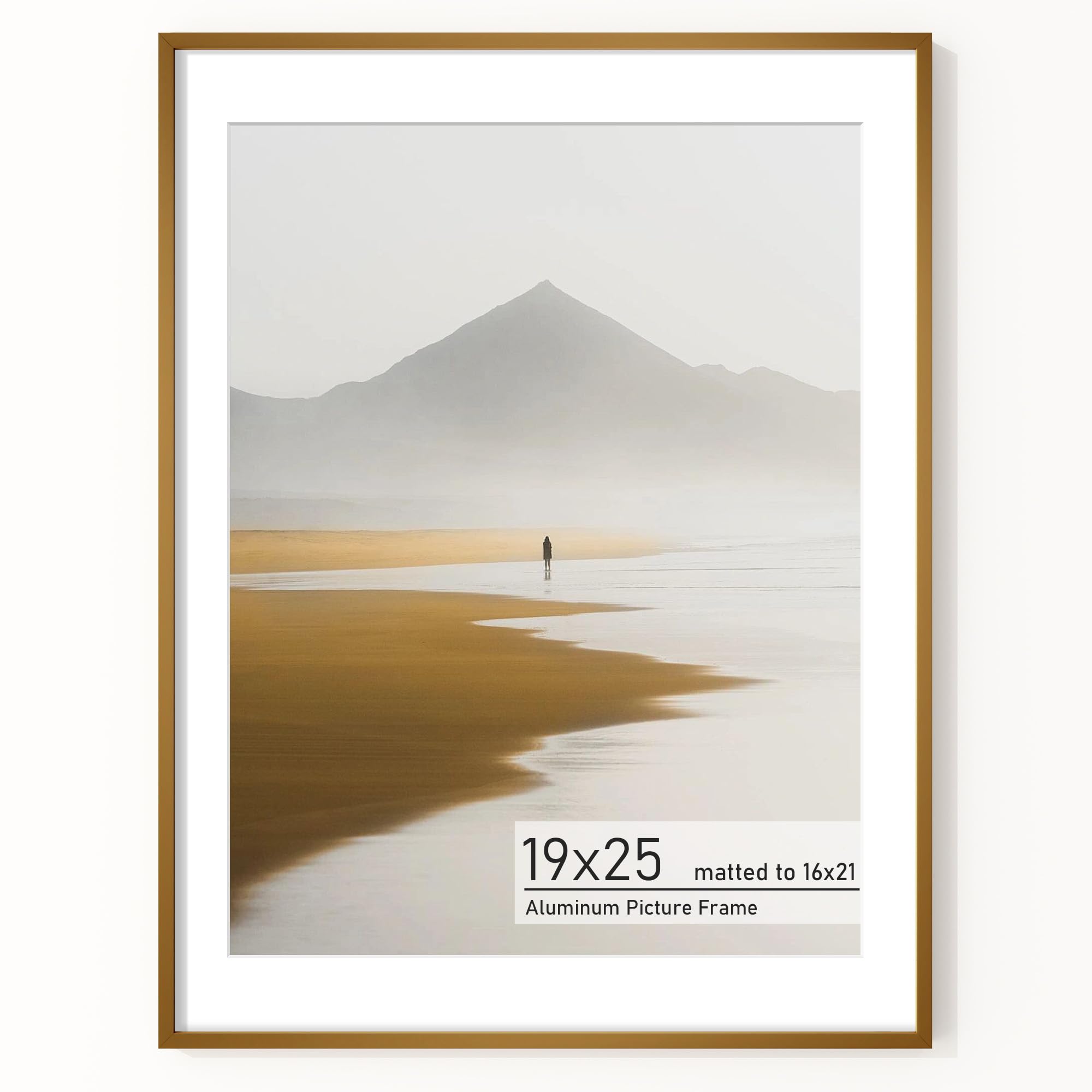 Acovy 19x25 Picture Frame, Aluminum Photo Frame Matted to 16x21, 19 x 25 Poster Frame with High Definition Tempered Glass, Metal Frame for Wall, Wall Hook Included