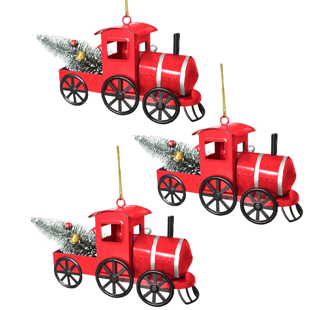 MINILIFE 3 Pcs Train Engine Christmas Tree Hanging Ornaments, Xmas Tree Decorations Hanging Crafts Car Ornaments for Xmas Tree Decoration Holiday Parties Craft Supplies