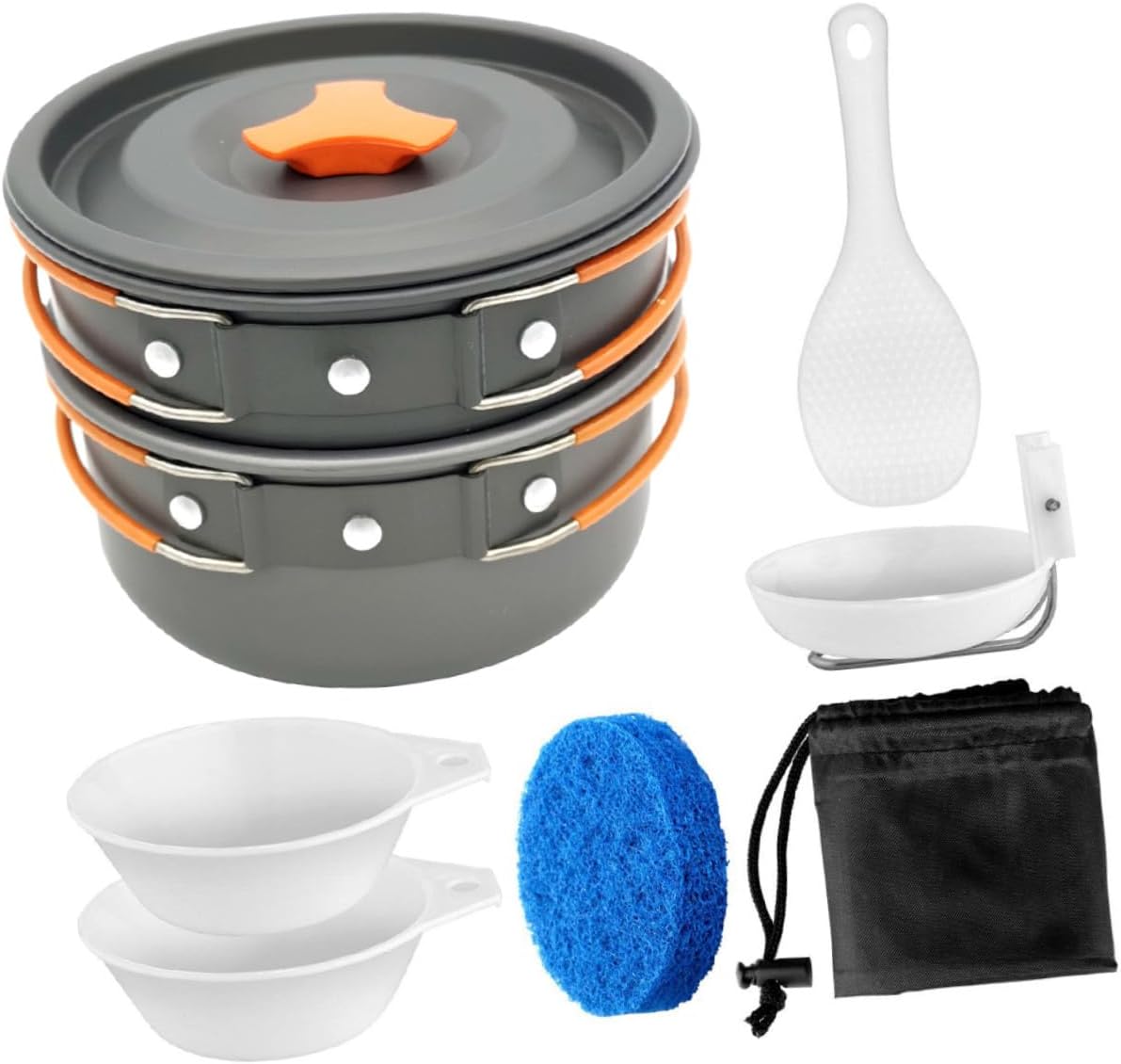 Lightweight Outdoor Cooking Set for People Non-Stick Portable Camping Cookware Kit with Anodized Aluminum Pot and Frying Pan High-Temperature Resistant Hiking Mess Kit