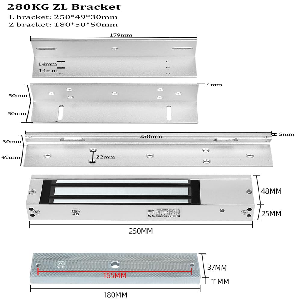 Verrou magnétique électronique, 280 kg avec support ZL de 280 kg, DC 12 V, étanche, contrôle d'accès, serrure de porte