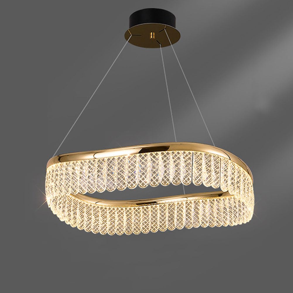 HXYSXHJUO French light luxury crystal chandelier, creative square lamp, aluminium electroplating S gold + crystal, for dining room bedroom living room,Gold,100cm