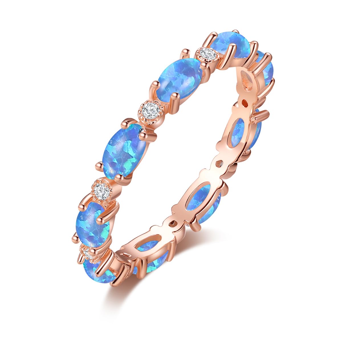 Angol Opal Ring for Women Rose Gold Plated 925 Sterling Silver Opal Engagement Wedding Promise Rings Jewelry Gifts for Her (7, Rose Gold，Blue Opal)