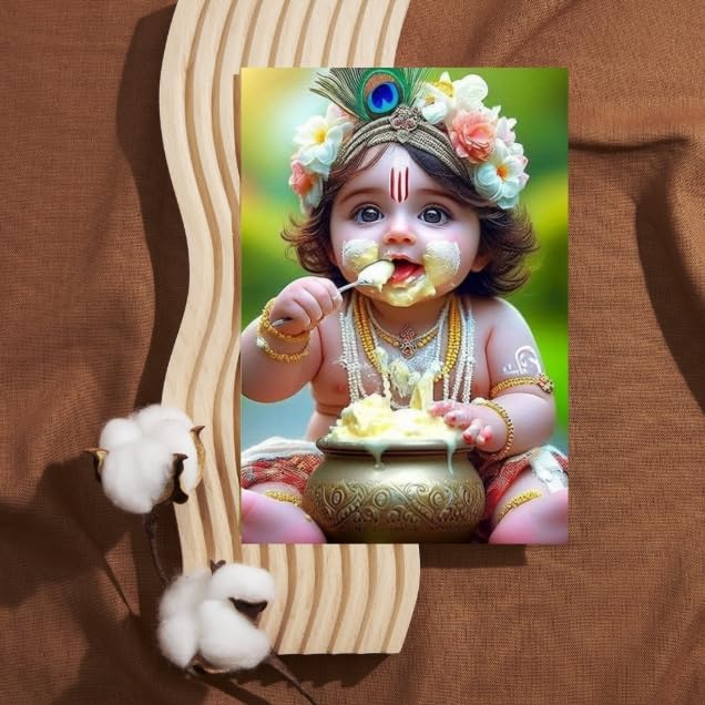 Image of Posters Inc Set of 12 Positive Vibes Bal Krishna Wall Stickers | Cute Baby Krishna Posters for Pregnant Women & Kids Room | HD Print on 300 GSM A4 (8x12 Inch) with Glue Dots | Aesthetic Baby God Wall Art, Nursery & Home Decor