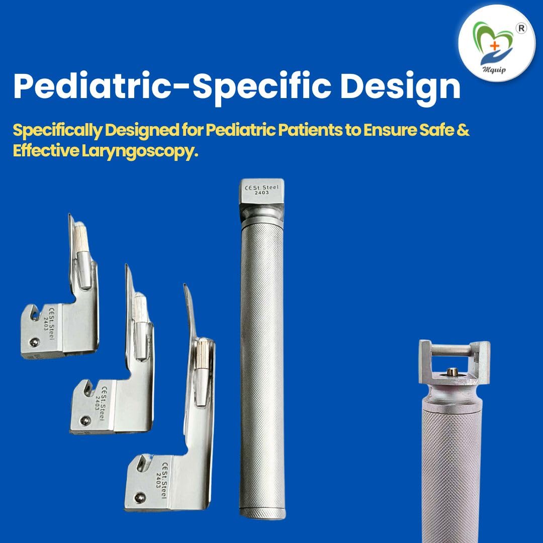 MQUIP Standard Laryngoscope Set with Miller Blades | Stainless Steel Construction, Reliable Halogen Light | Available 00, 0, 1 Miller Blades Sizes | Ideal for Medical Professionals - Image 3 thumbnail