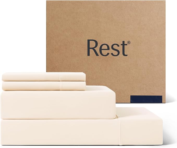REST® Evercool®+ Cooling Sheet Set, Queen Size, Arctic White, Breathable Bed Sheets for Hot Sleeper and Night Sweats, with Pillowcases, with Ionic+ Self-Cleaning Silver Yarn for Sensitive Skin, 4PCS
