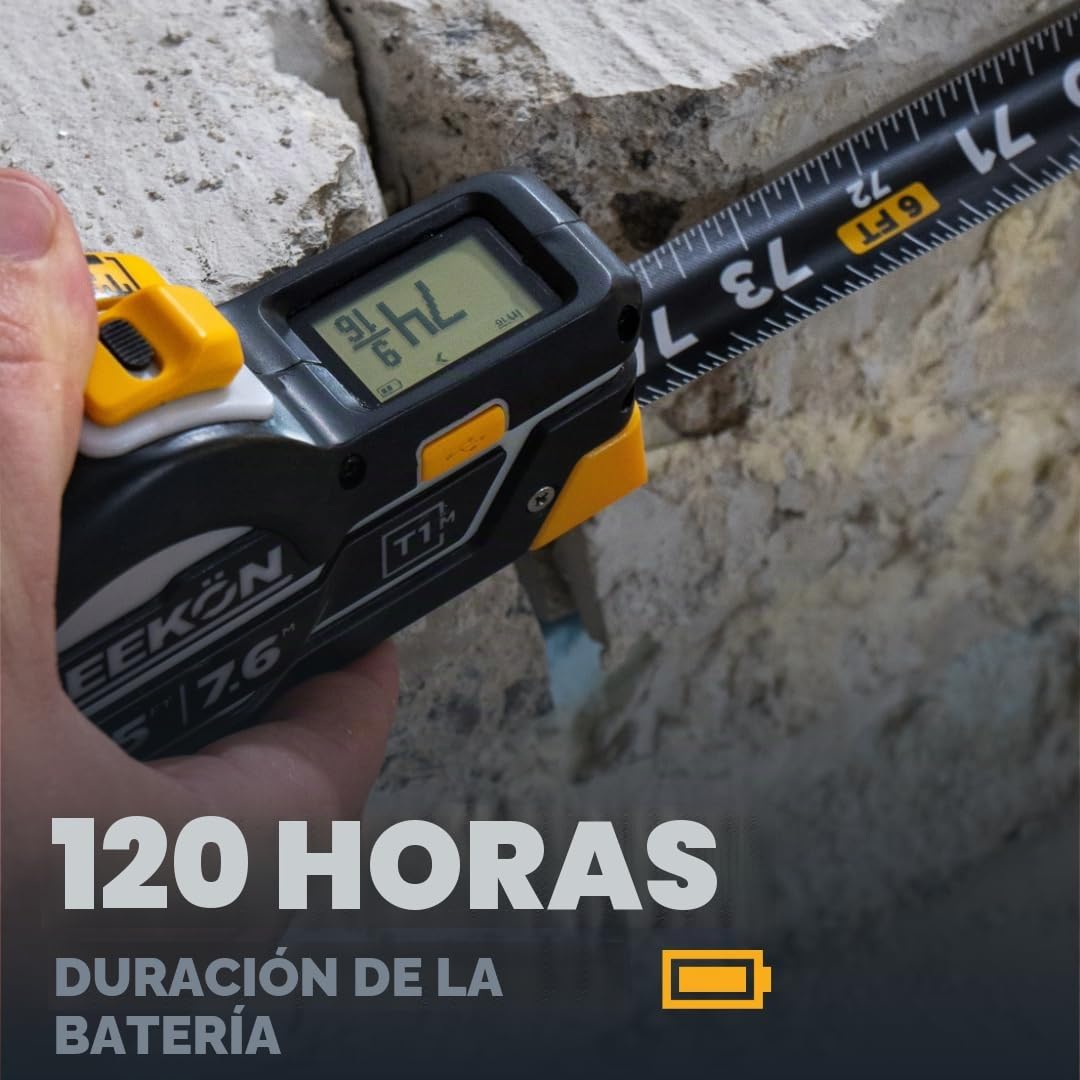 REEKON T1M - Cinta digital métrica (7,6 m) - Herramienta de medición y seguimiento inteligente Bluetooth, precisión de 0,5 mm, memoria 1000+ medidas, pantalla LCD, batería recargable 150+ horas