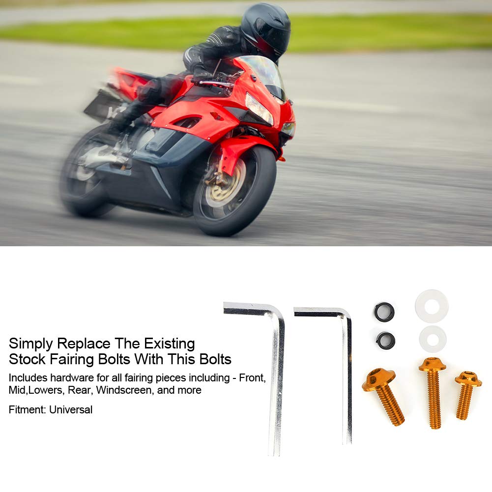158Pz Kit di Bulloni per Carenatura Universale per Motocicletta, Viti per Parabrezza per Motociclette Bulloni per Carenatura in Alluminio Kit di Clip per Dadi(Oro)