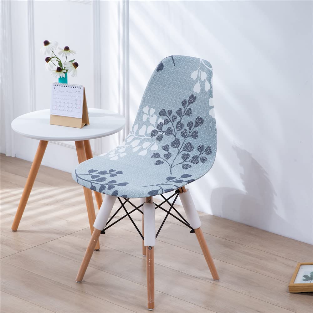 Highdi Blue Leaves Scandinavian Dining Chair Covers Floral Print Stretch Universal Nordic Style Shell Chair Slipcovers Armless Side Chairs Covers For Kitchen Bedroom Restaurant (,4 Pcs)