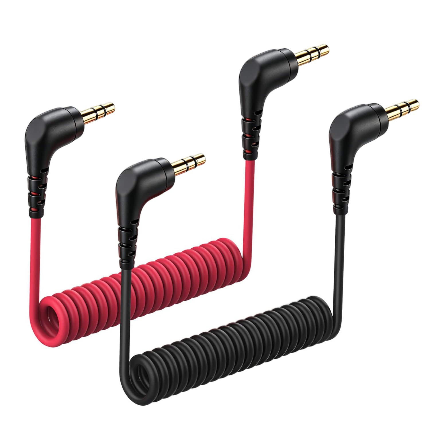 HASTHIP® 2 Pack TRS to TRS Coiled Audio Mic Cord 3.5mm Audio Microphone Cable with Gold Plated Connectors and Right Angle Plug for Microphones and Camera Use-image-31