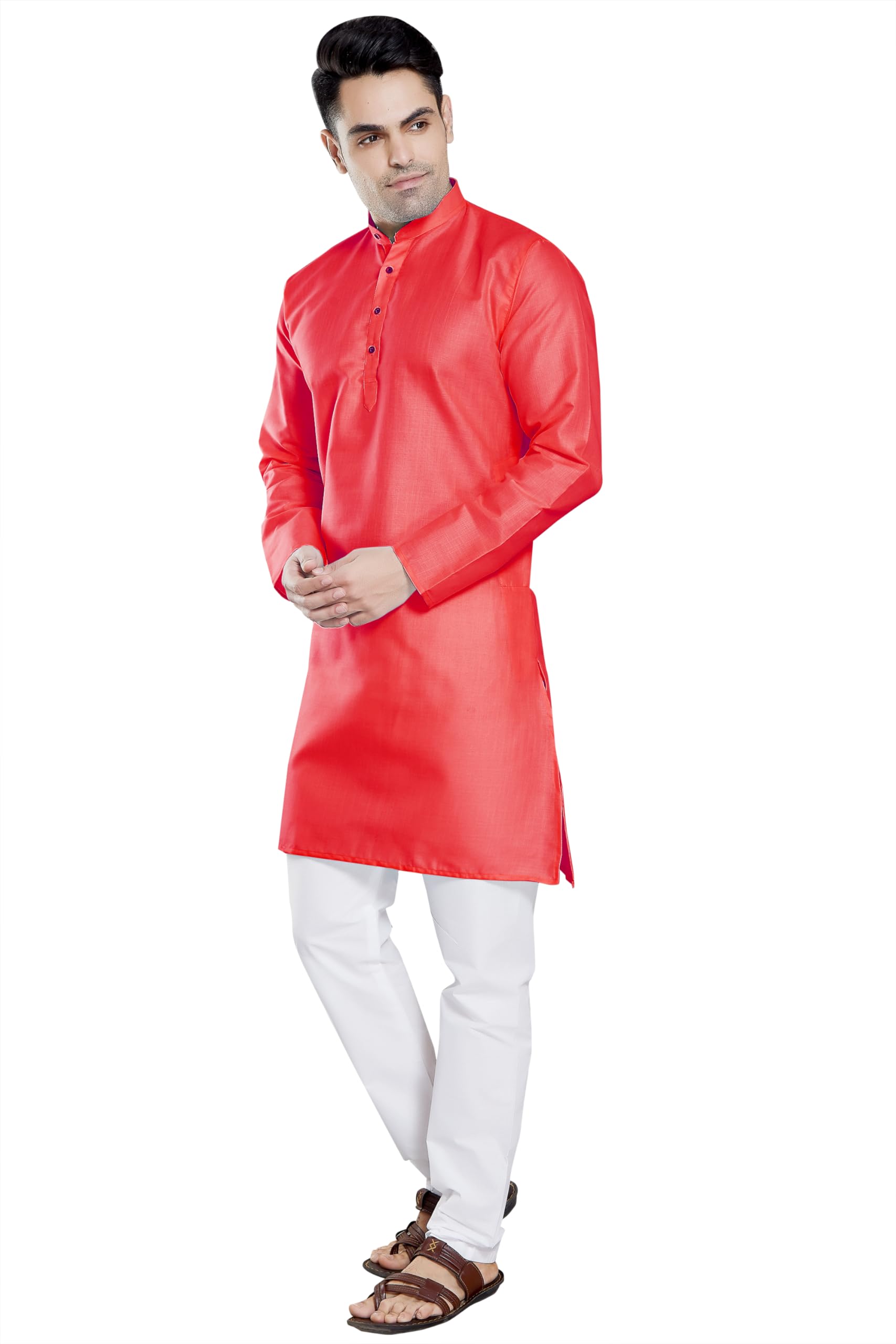 Divisive Men's Plain Cotton Blend Linen Slim Fit Kurta Pyjama Set (Dkrt59_M_Gajri)