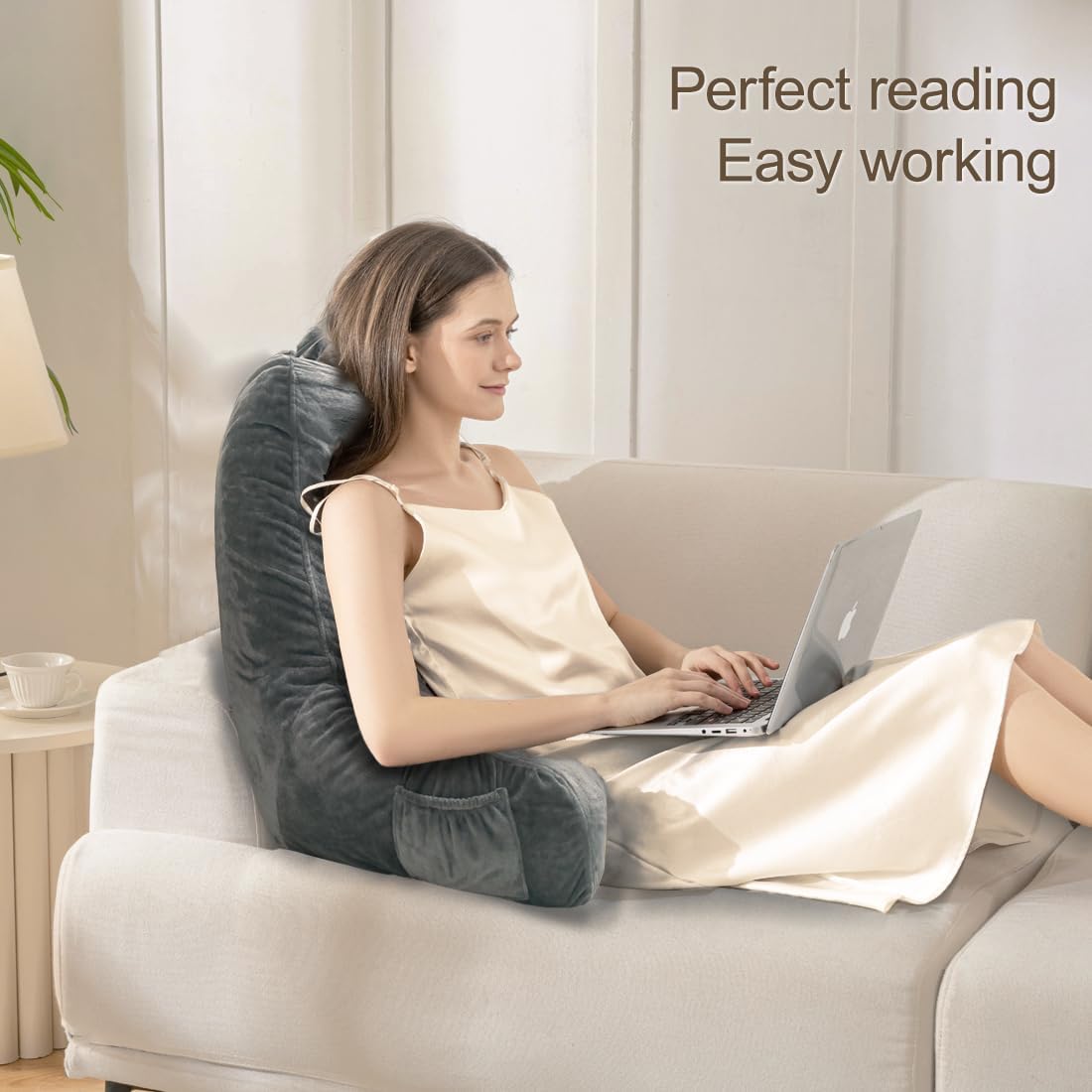 Reading Pillow with Shredded Memory Foam, Large Adult Backrest with Arms, Chair Pillow，Back Support for Sitting Up in Bed with Washable Cover ， TV Sit up Pillow