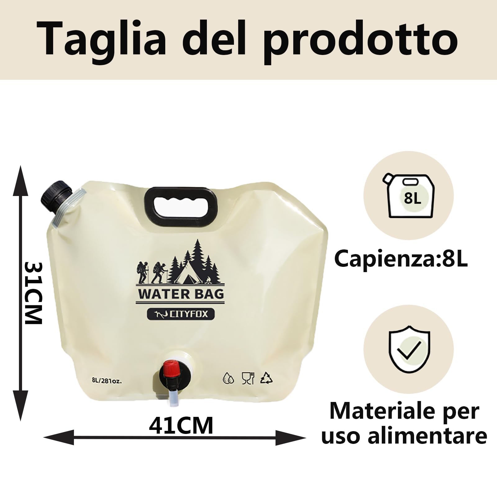 LUCYLANKER Borsa per Acqua Potabile Pieghevole da Esterno, Contenitore per Acqua Potabile da 8 Litri di Grande capacità, Senza BPA, Adatta per Esterni, Barbecue, Picnic e Campeggio