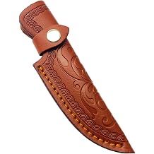 Leather Knife Sheath 6 Inch Brown Color Leather Sheath with Beautiful Carvings & Snap Closure for Case/Shop/Horizontal Knife Horizontal