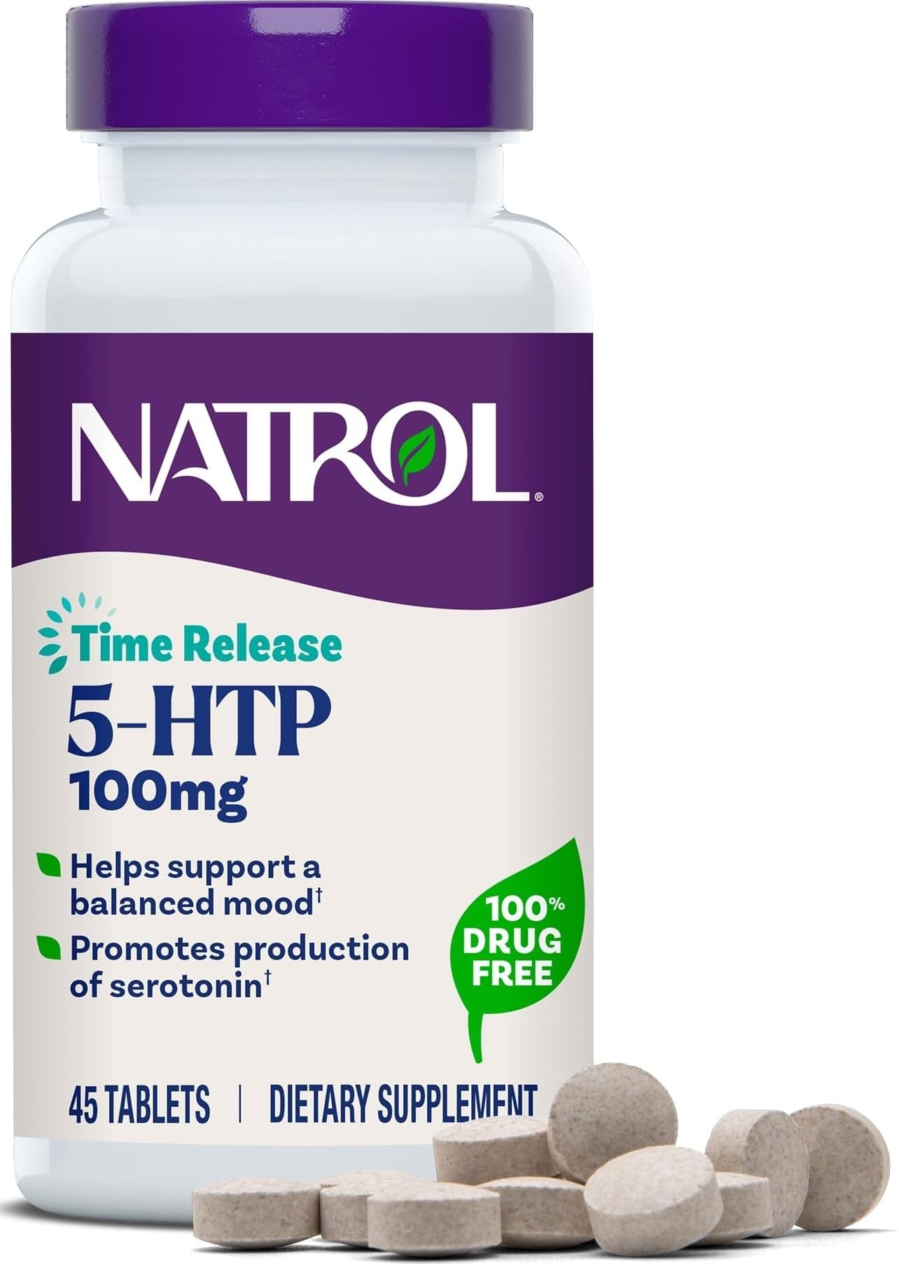 Natrol 5-HTP 100 mg Time Release, Helps Support a Balanced Mood, 90 Tablets Unflavored 45 Count (Pack of 1)