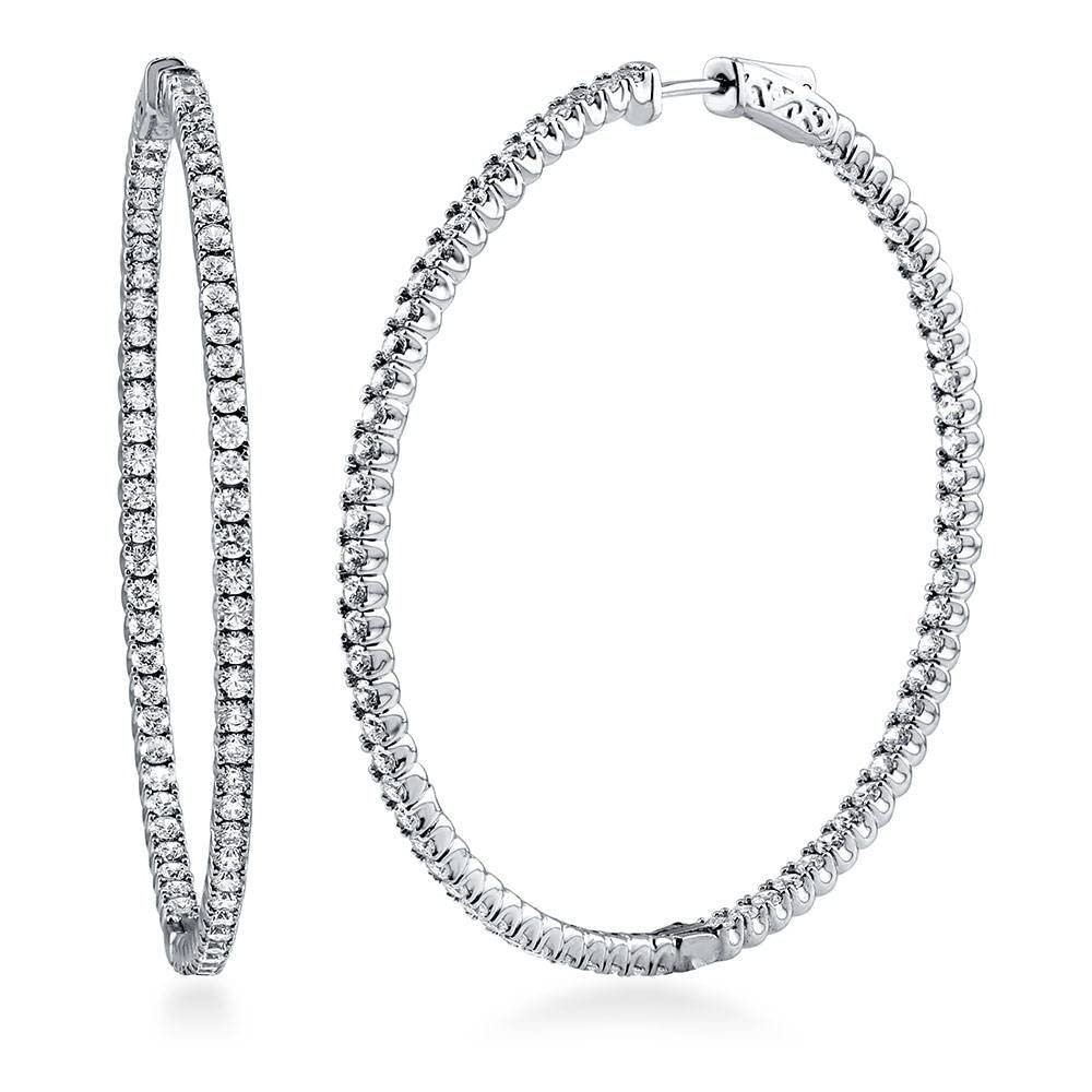 BERRICLE Sterling Silver Rose/Yellow Gold Flashed CZ Small/Large Statement Hoop Earrings for Women, Minimalist Simulated Diamond Cubic Zirconia Huggie