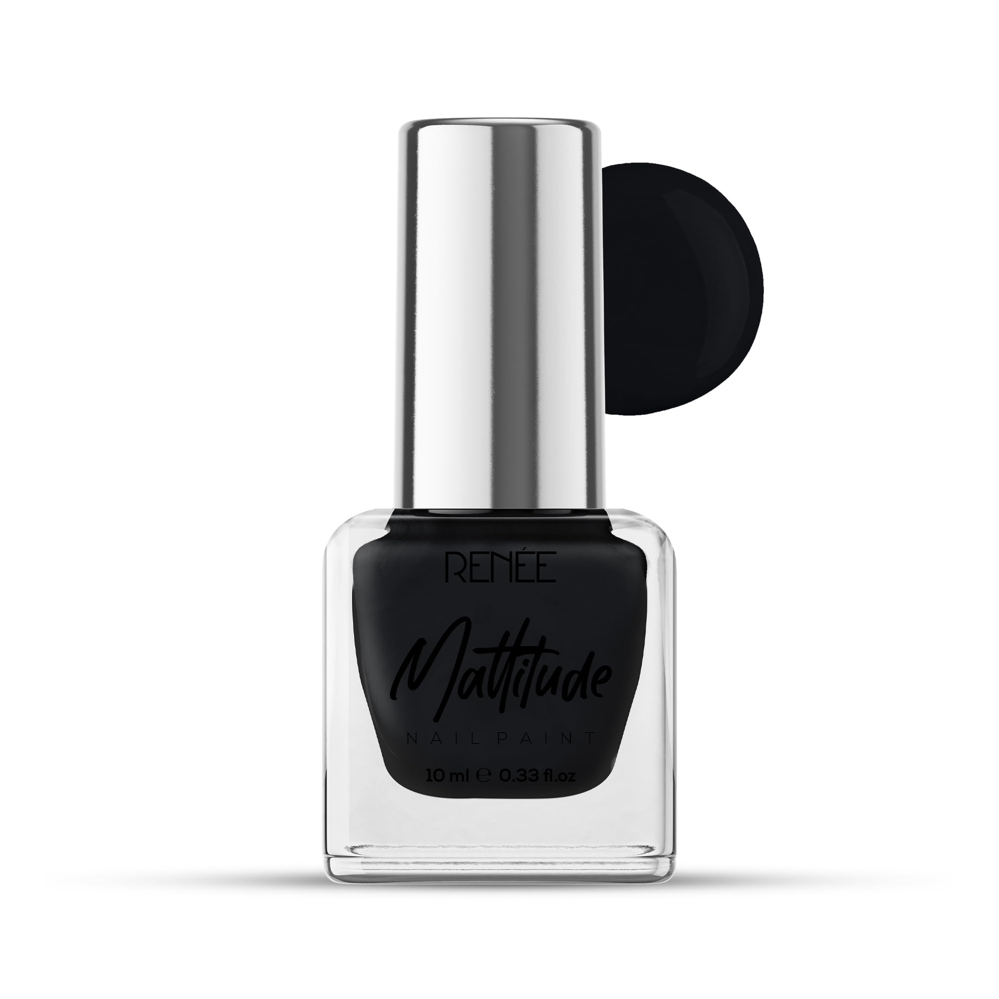 RENEE Mattitude Nail Paint- Feather Black 10ml | Quick Drying, Matte Finish, Long Lasting, Chip resisting Formula with High coverage | Acetone & Paraben Free