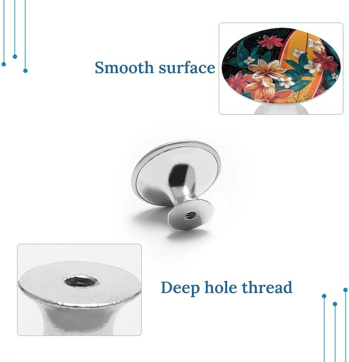 Cabinet Handles Round Drawer Pulls Surfboard and Flowers Dresser Knobs for Cabinets and Drawers Handle Kitchen Cabinet Pulls for Bathroom Cupboard Drawers Cabinet Pulls for Kitchen Door