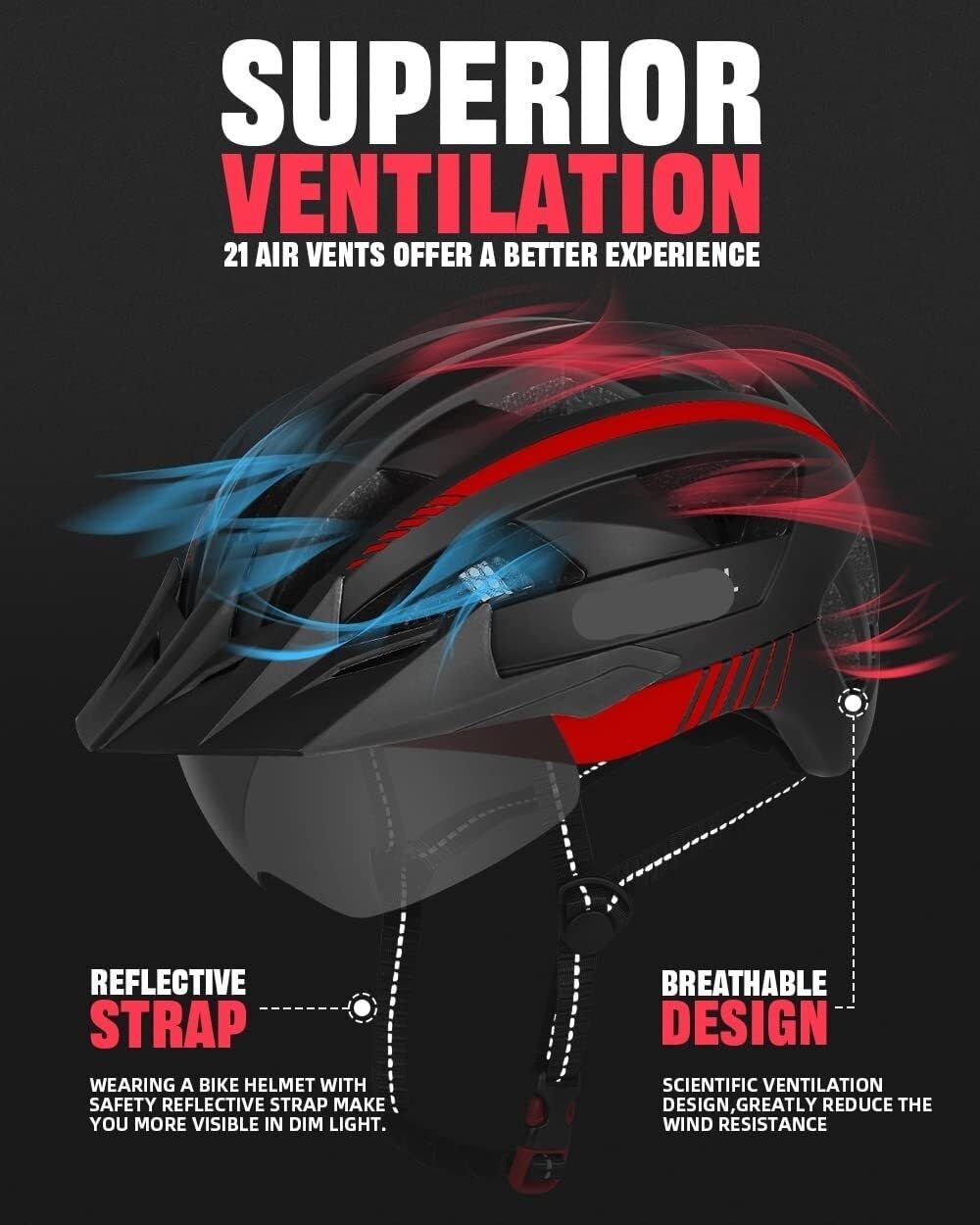 Kask Rowerowy Kask Szosowy Kask Rowerowy Z Ładowaną Przez USB Lampką LED, Zdejmowane Okulary Magnetyczne, Wizjer Oddychający Kasku Rowerowego