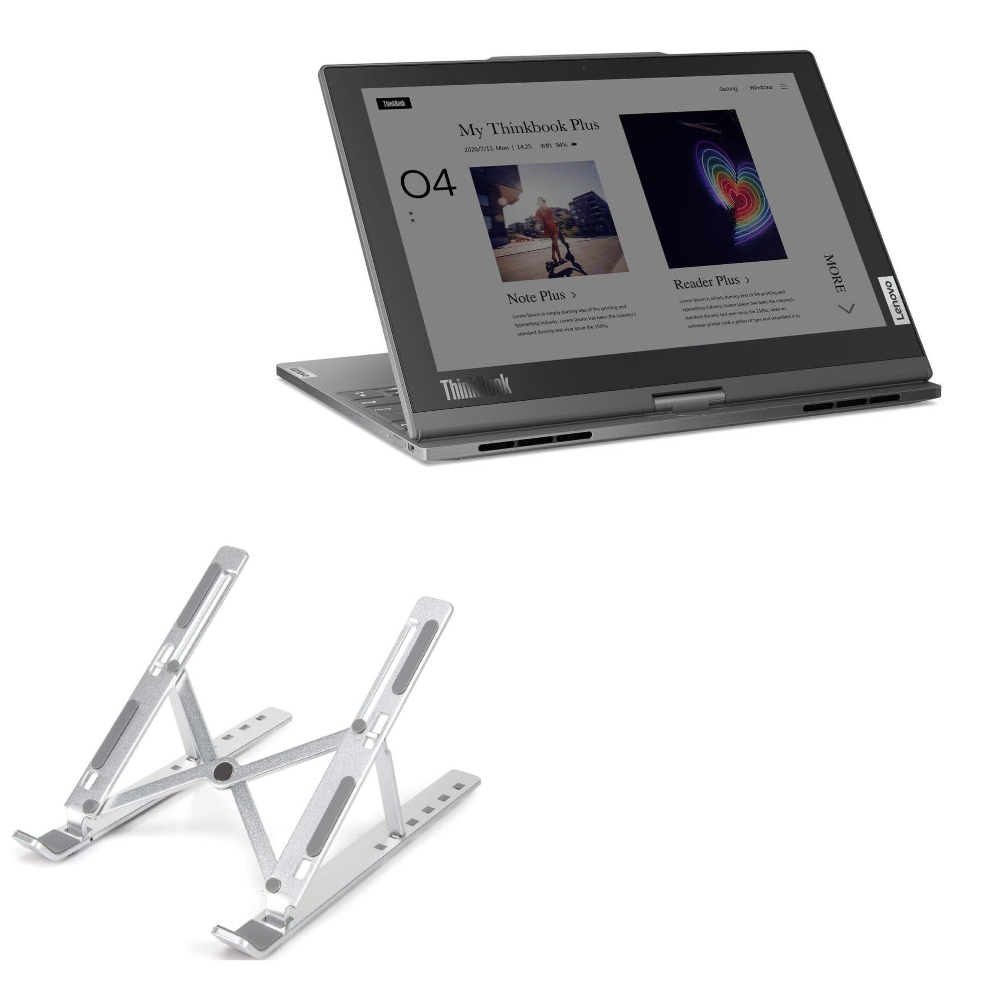 BoxWave Stand and Mount Compatible with Lenovo ThinkBook Plus Twist - Compact QuickSwitch Laptop Stand, Portable Multi Angle Viewing Foldable Riser - Metallic Silver