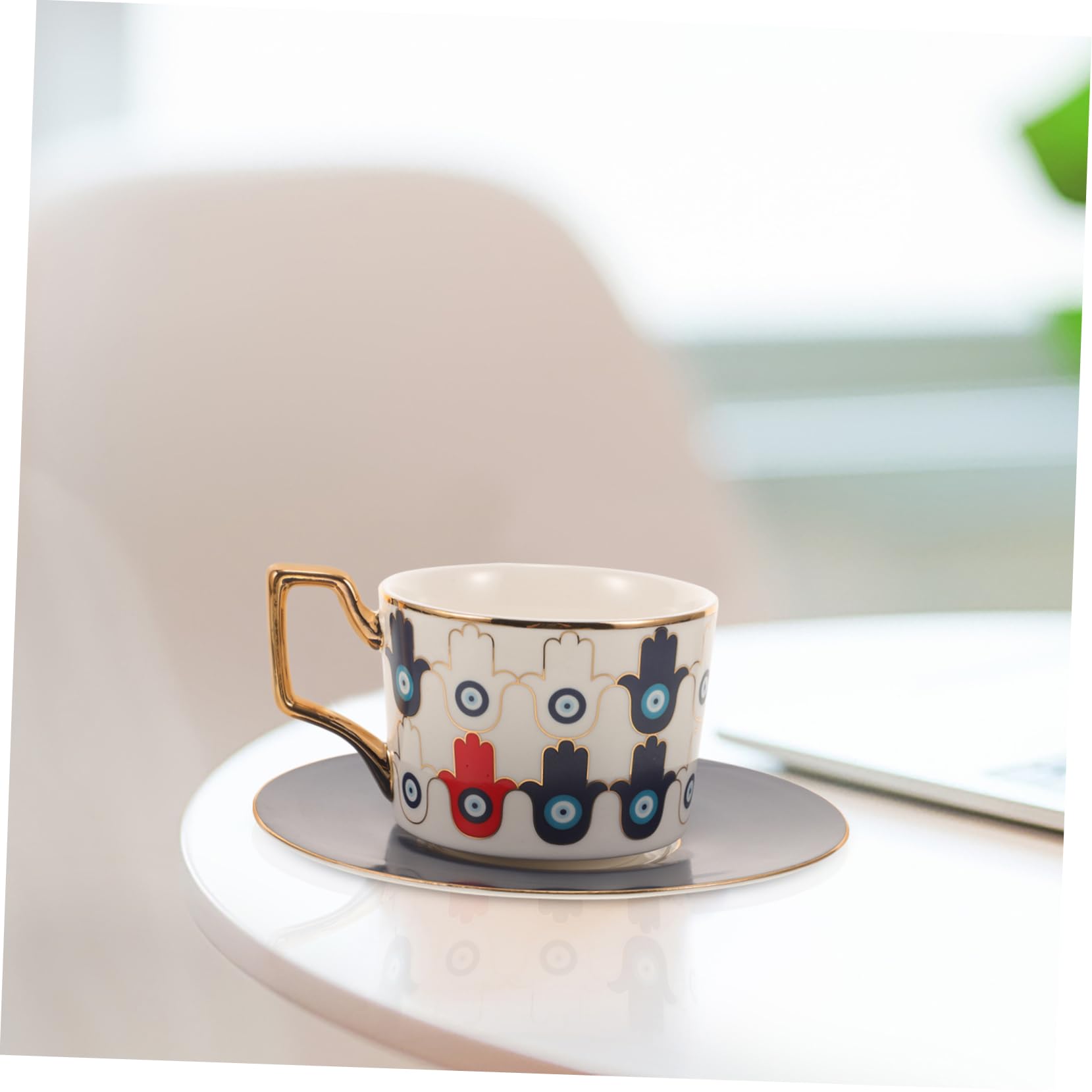 iplusmile 4sets Tazze Ceramica Con Saucer Tazza Evil Eye Per Tè e Caffè Design Minimalista Per Bevande Per Casa e Pomeriggi Di Relax
