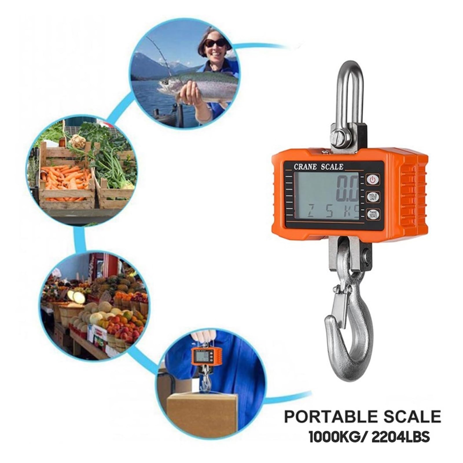 Bilancia Sospesa Digitale A Gancio Industriale Con Retroilluminazione LCD Portatile Da 1000 Kg/2204 Libbre(Orange)