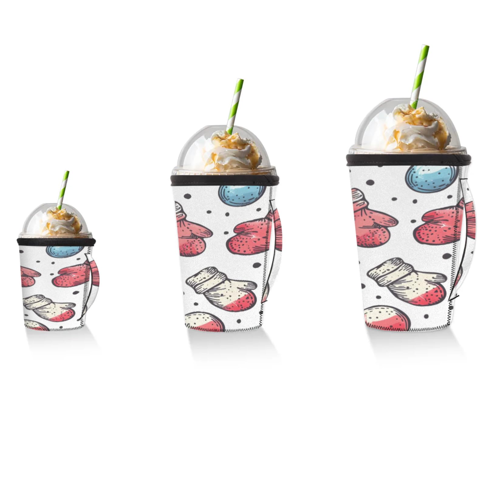 Winter Gloves Reusable Neoprene Coffee Sleeve with Handle Insulated Iced Coffee Cup Holder Reduces Condensation Fits 24-28 oz Cups M