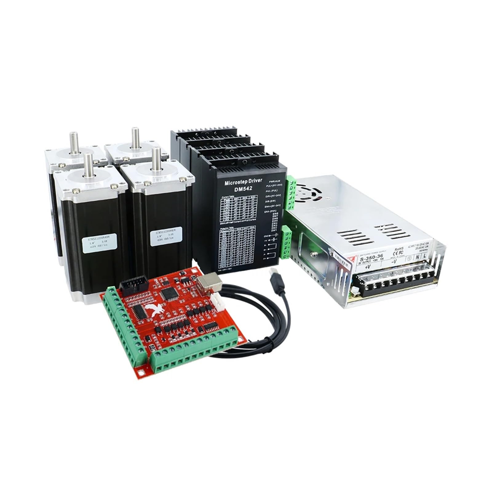ONGCPQPEO 1pcs 2.5N / 3Nm 3A 23 57 X 100mm / 112mm Stepper Motor TB6600 DM542 DM556 Driver + 350W Power Supply Controller Card(4kit 57HS112,DM542)