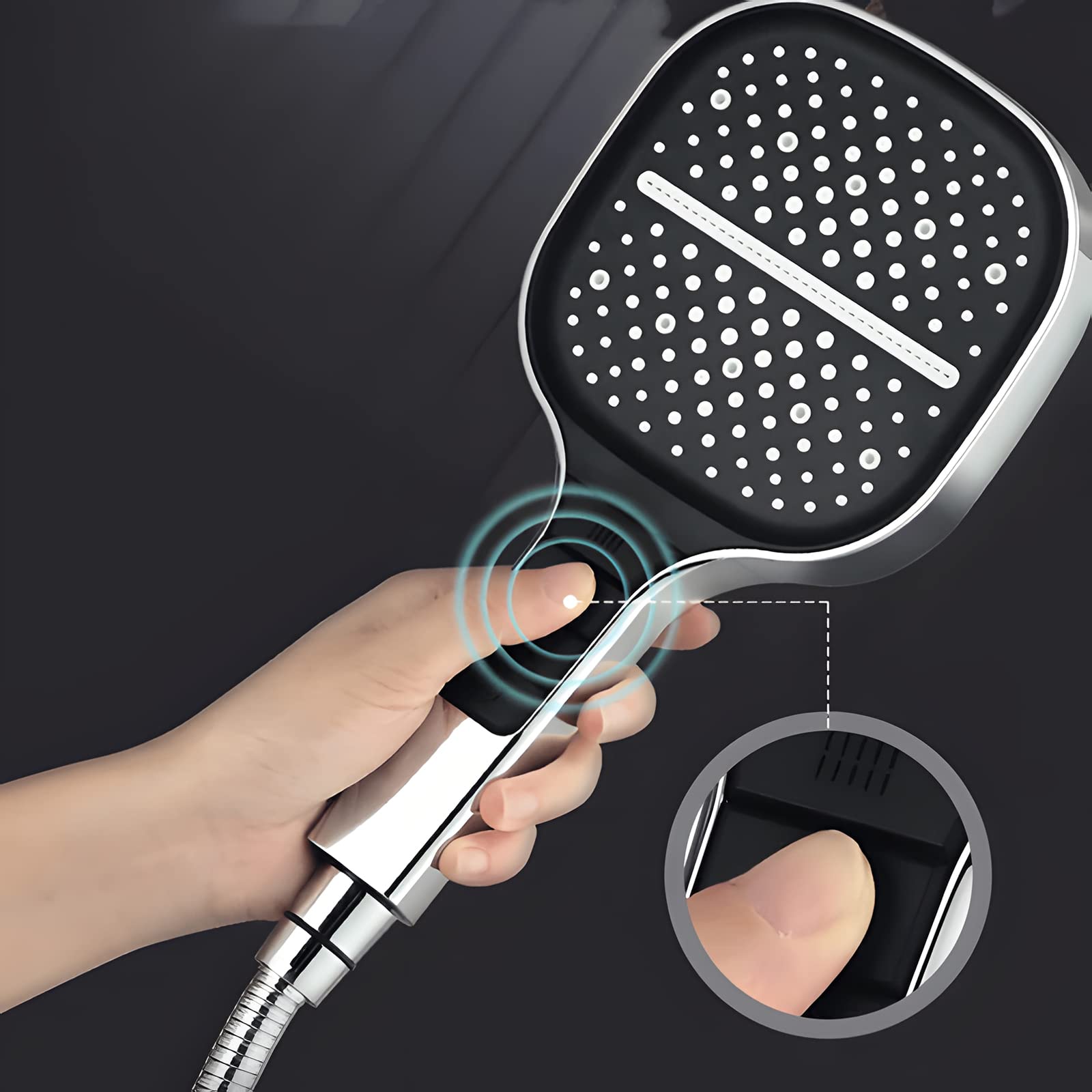 Soffione Doccia Alta Pressione, Testa Doccia Pressurizzata con Filtro, Soffione Doccino a Pannello Extra Grande a Mano con 8 Tipi di Spruzzo, Risparmio Idrico Beccuccio Bagno Decorazione (Grigio)