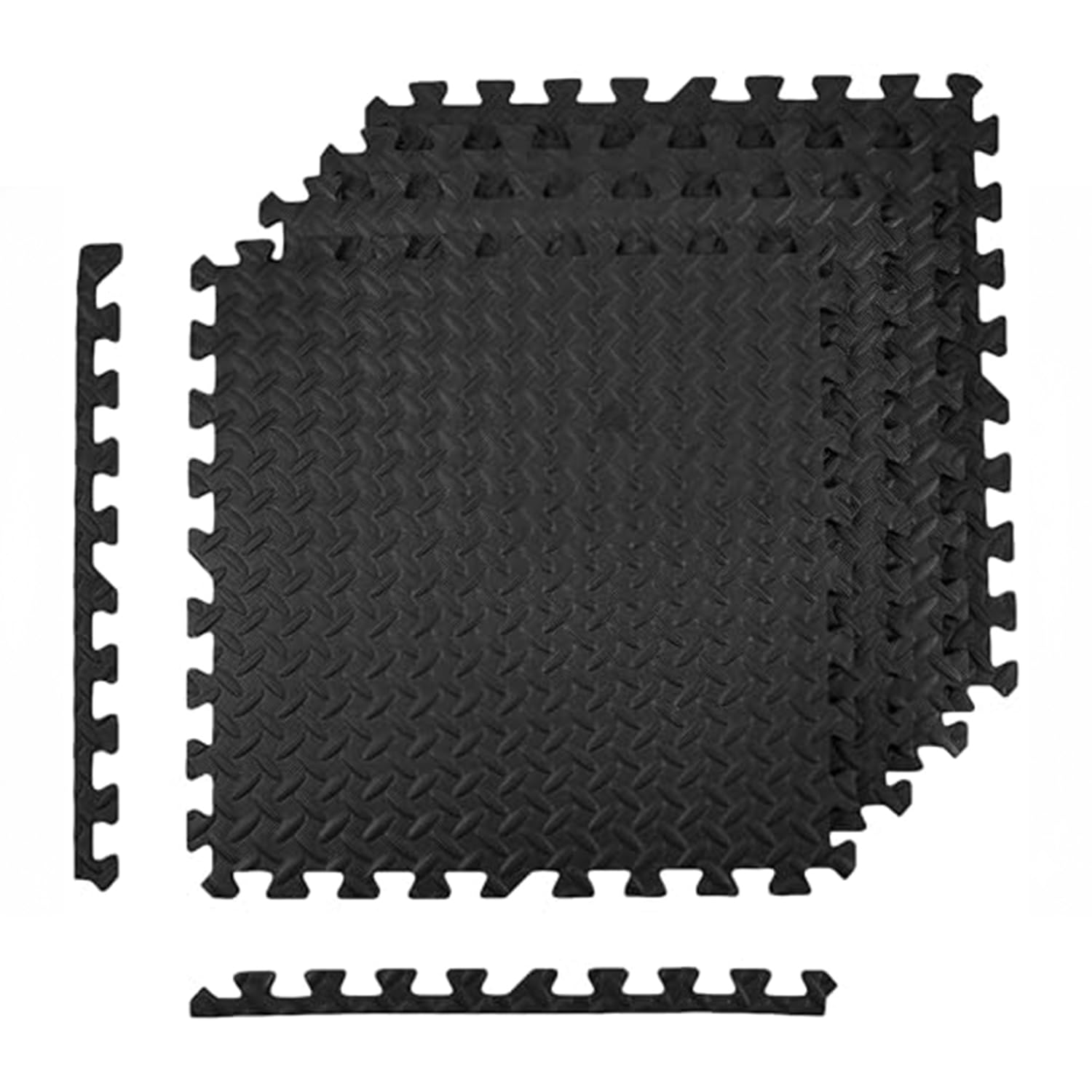 Amazon Brand - Symactive Puzzle Exercise Mat | EVA Interlocking Tiles | Set of 4 | 61 x 61 cm each | 10 MM | Protective Flooring for Home, Gym | Black