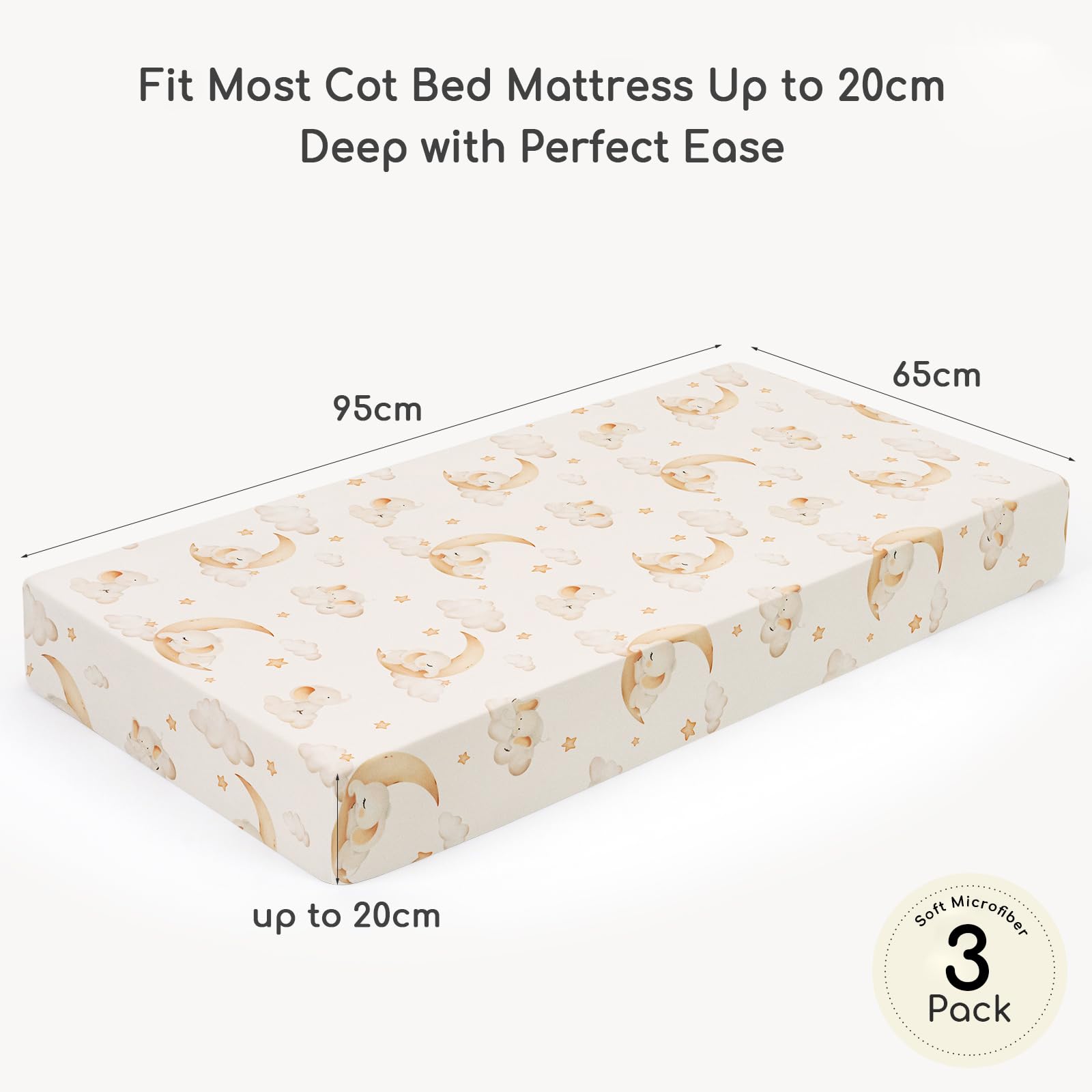 Yukkidds Travel Cot Sheets 95x65cm Fitted, 3 Pack Soft & Breathable Microfiber Baby Cot Mattress Sheets Bedding Brown Balloon - Image 3