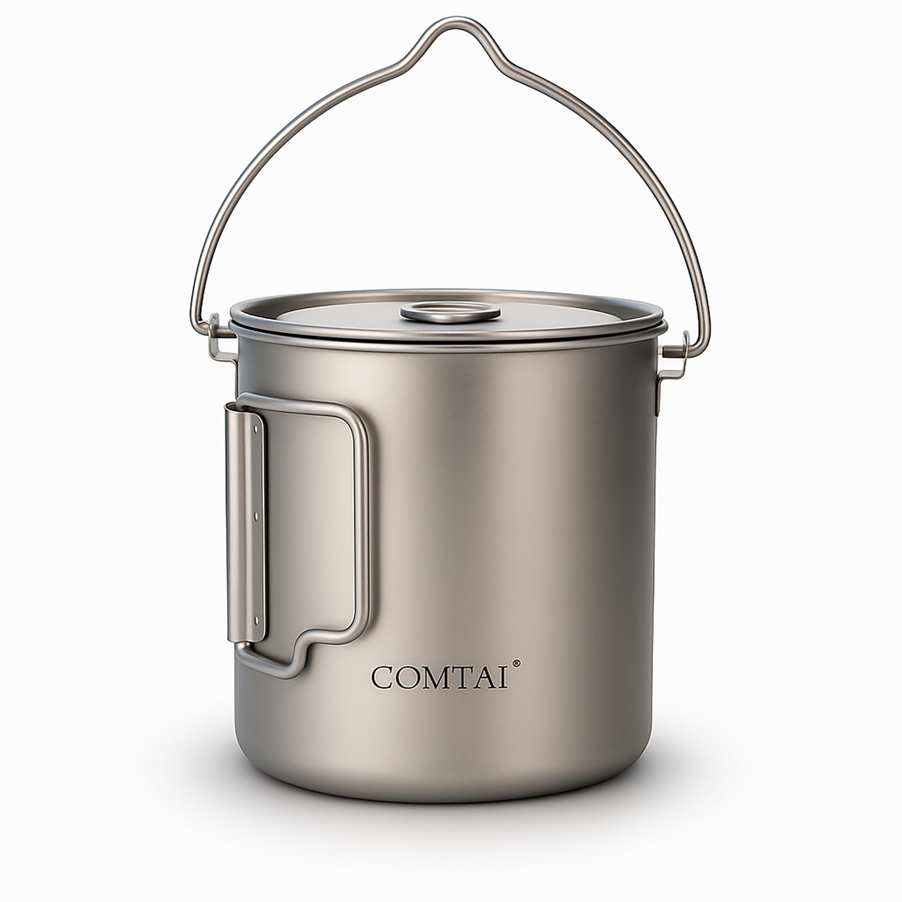 COMTAI 750ml/26oz Titanium Camping Pot with Lid and Foldable Handle, Ultralight Camping Mug for Hiking, Backpacking, Outdoor Cooking, and Travel
